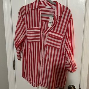 A brand new blouse in pinstripe colors